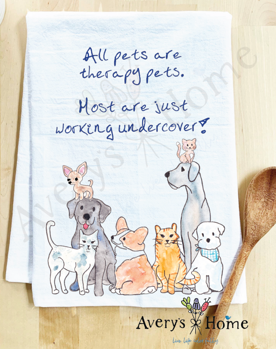 All Dogs & Cats are Therapy Pets Undercover Kitchen Towel - Thumbnail 2