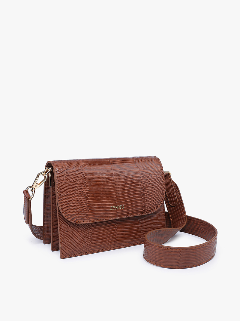 Crocodile Embossed Crossbody: Brown