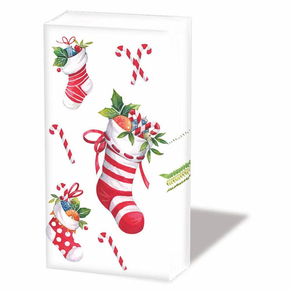 POCKET TISSUE- XMAS STOCKING, WHITE BY AMBIENTE