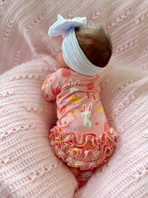 2-Way Ruffle Zip Footie, Pink Easter Bunny
