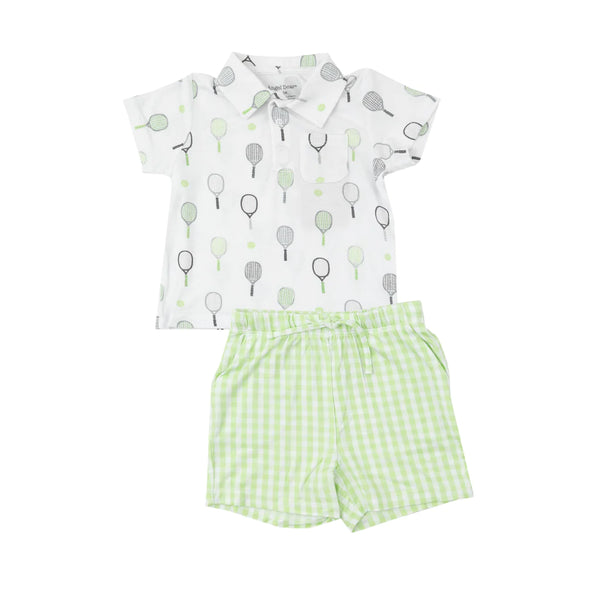 Polo Shirt & Short Set - Mini Gingham Green