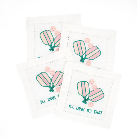 Embroidered Cocktail Napkin Set - Pickleball - Thumbnail 2