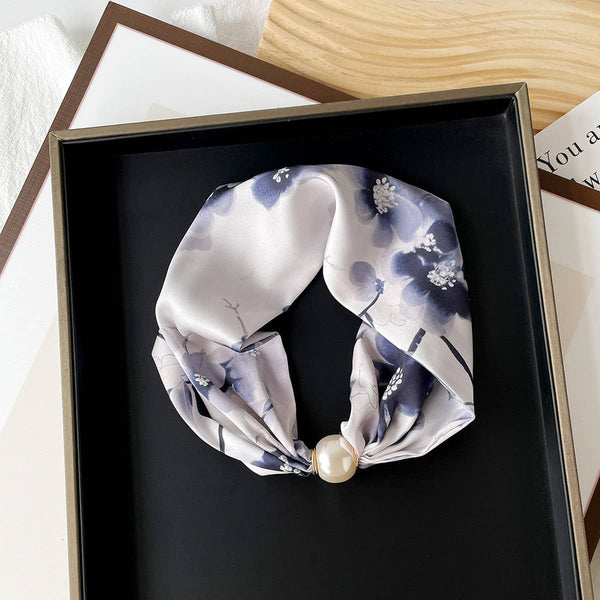 Silky Print Scarf Necklace – Pearl Magnetic Clasp