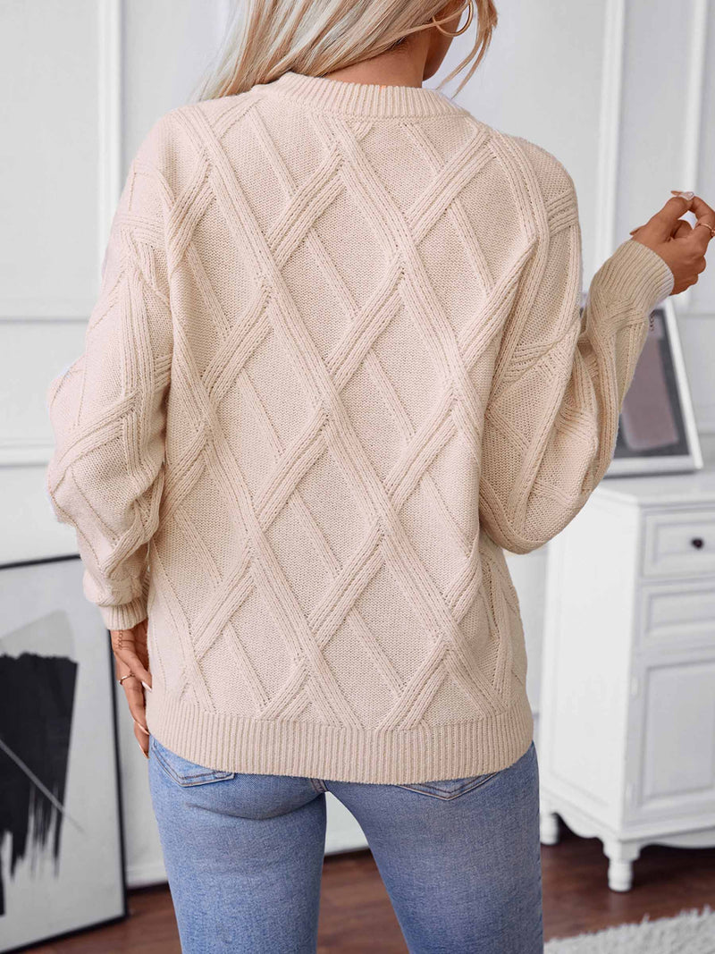 Beige Loose Round Neck Knitted Top