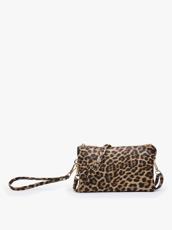 Riley Leopard 3 Compartment Crossbody/Wristlet: Leopard-Mustard