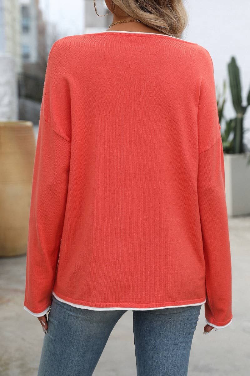 WINTER CREW NECK LONG SLEEVED JUMP COLOR TOP: Coral
