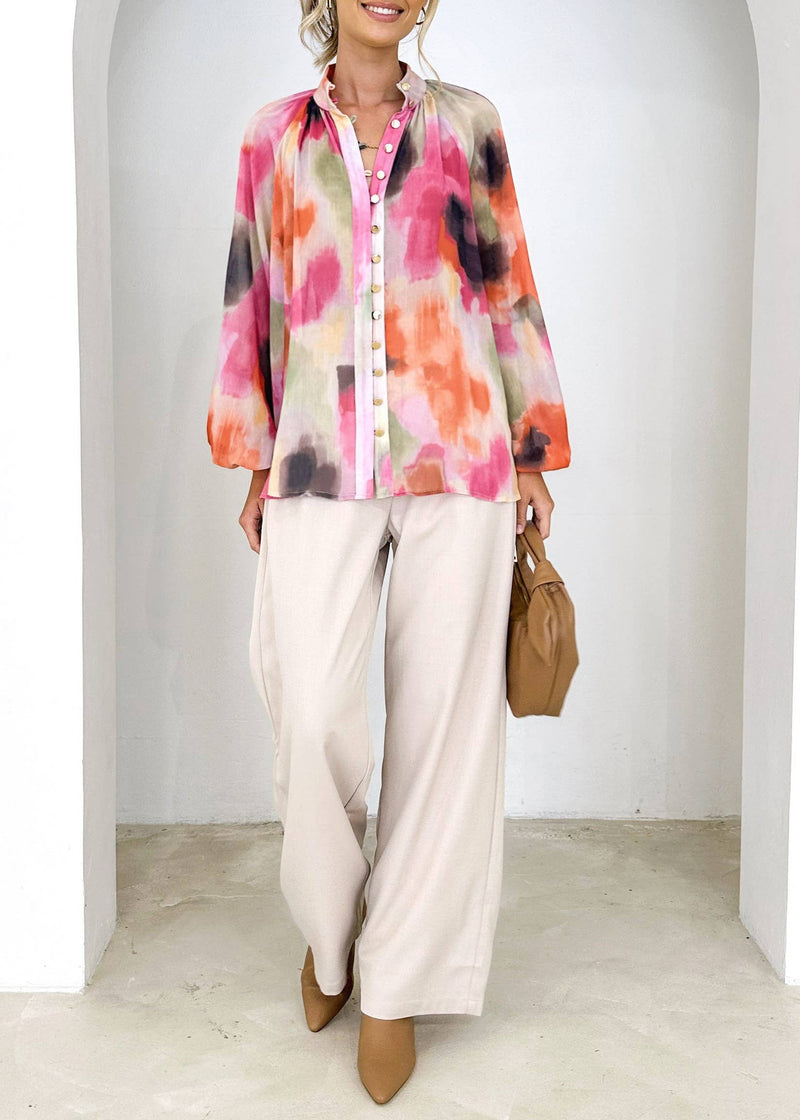 Loose mid length printed blouse: Rose