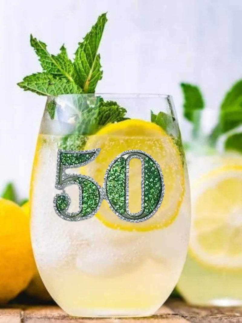 50th Birthday Jeweled Stemless Wine Glass