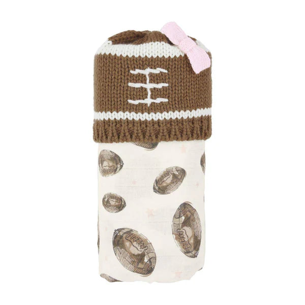 Girl Football Swaddle and Hat Set