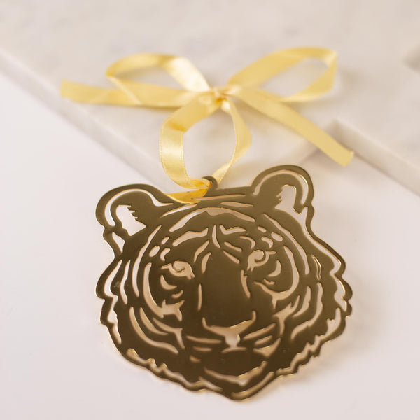 Tiger Face Ornament Gold 4"