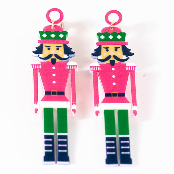 Nutcracker March Earrings Pink/Green 3"