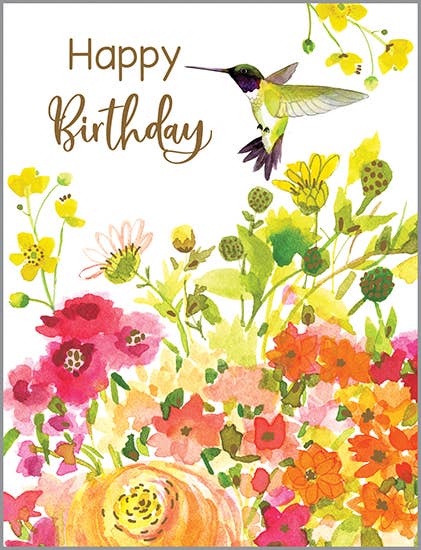 Birthday Greeting Card - Hummingbird/Flowers
