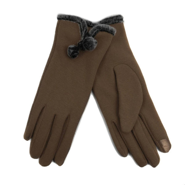 Women's Stylish Touch Screen Gloves with Fur Trim & Fleece: Dark Brown / Small / Medium