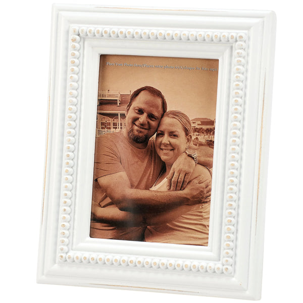 White Beaded Photo Frame - 4 x 6 Rectangle