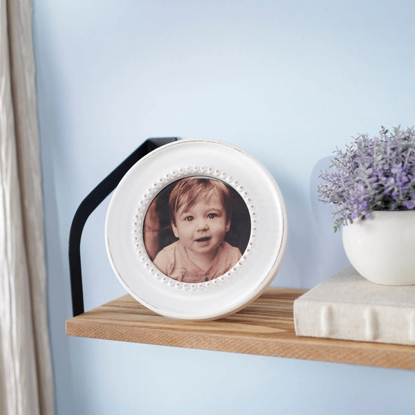 White Beaded Photo Frame - 4 x 4 Round