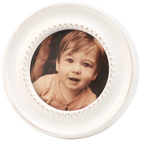 White Beaded Photo Frame - 4 x 4 Round