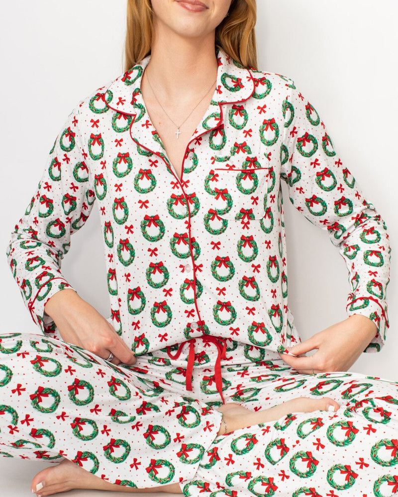 Clara Wreath Long Sleeve Button Up Sleep Shirt