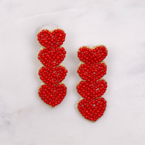 2" Red Heart Beaded Earrings