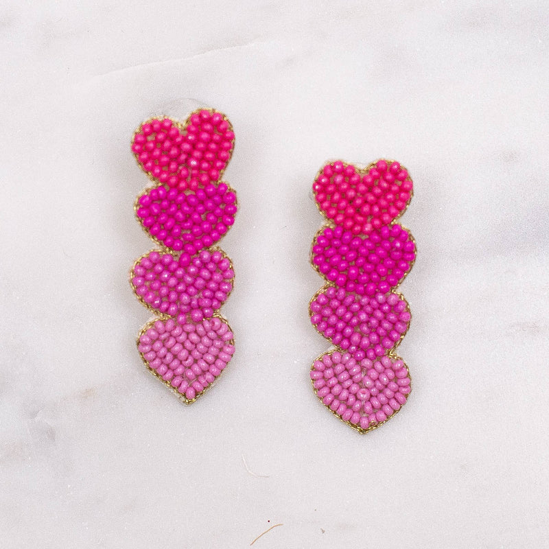 2" Pink Heart Beaded Earrings