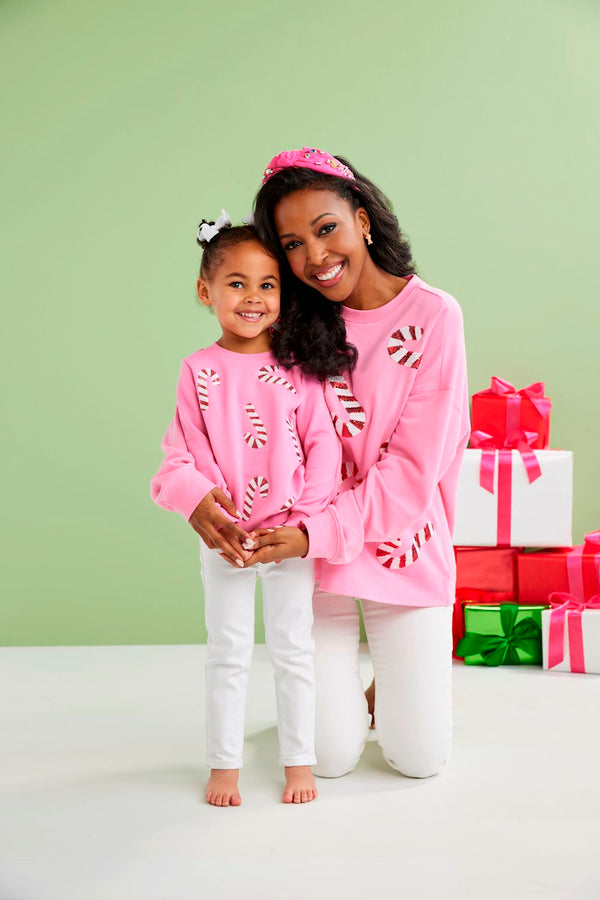 Kids Pink Candy Cane Sparkle Sweatshirt