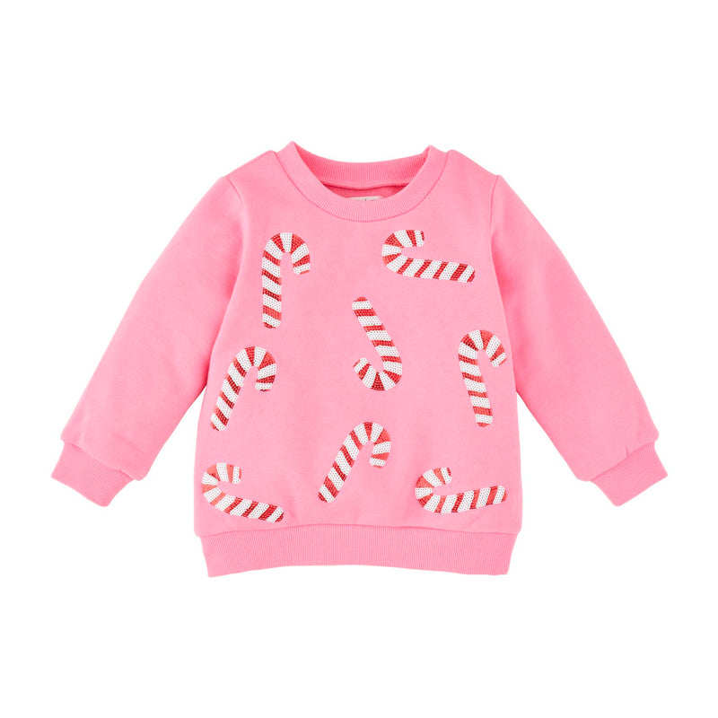 Kids Pink Candy Cane Sparkle Sweatshirt