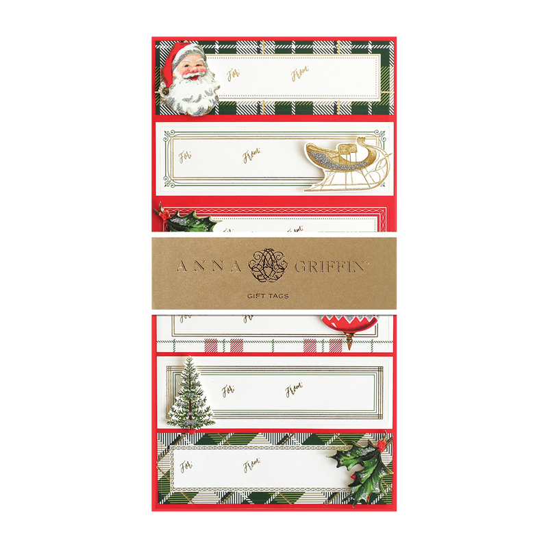 Christmas/Holiday Gift Tags 3D Red Green Plaid Stickers