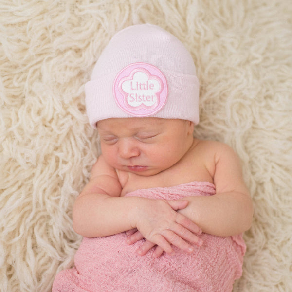 PINK LITTLE SISTER Newborn Hospital Hat
