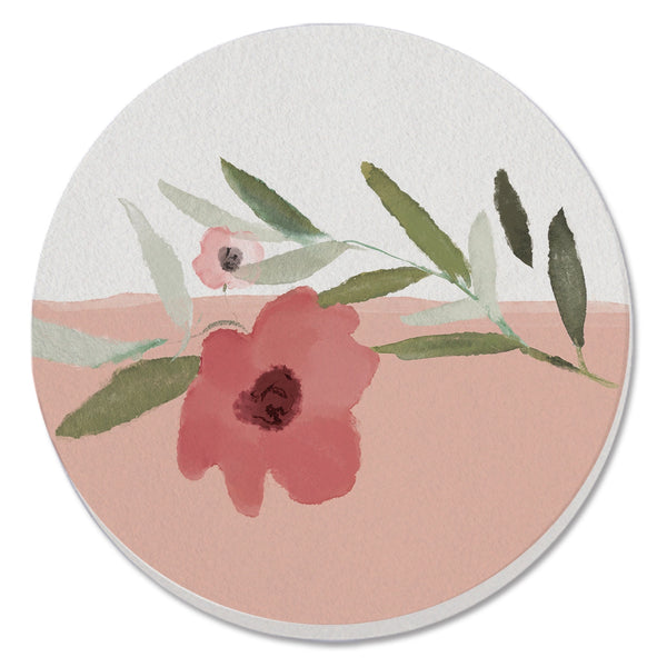 Pink Floral Round Single Tile Coaster