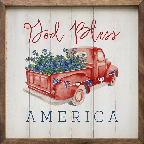 God Bless America Red Truck White 4x4 Sign