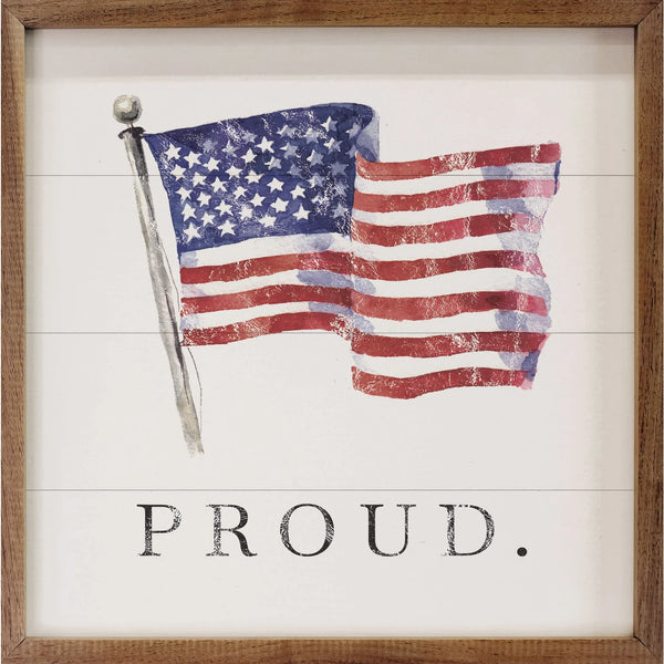 Proud American Flag White 4x4 Sign