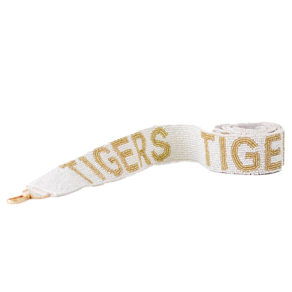 Tigers Beaded Purse Strap - White/Gold   44"