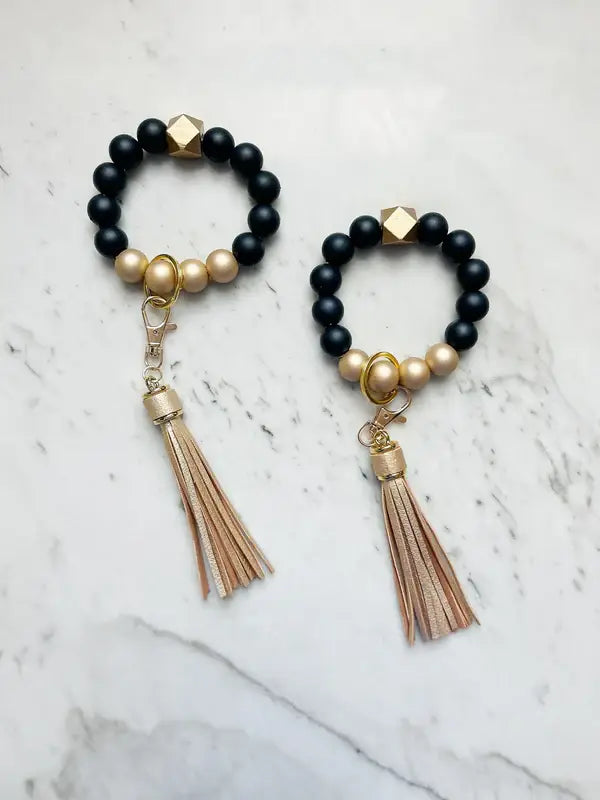 Wristband Keychain: Black & Gold