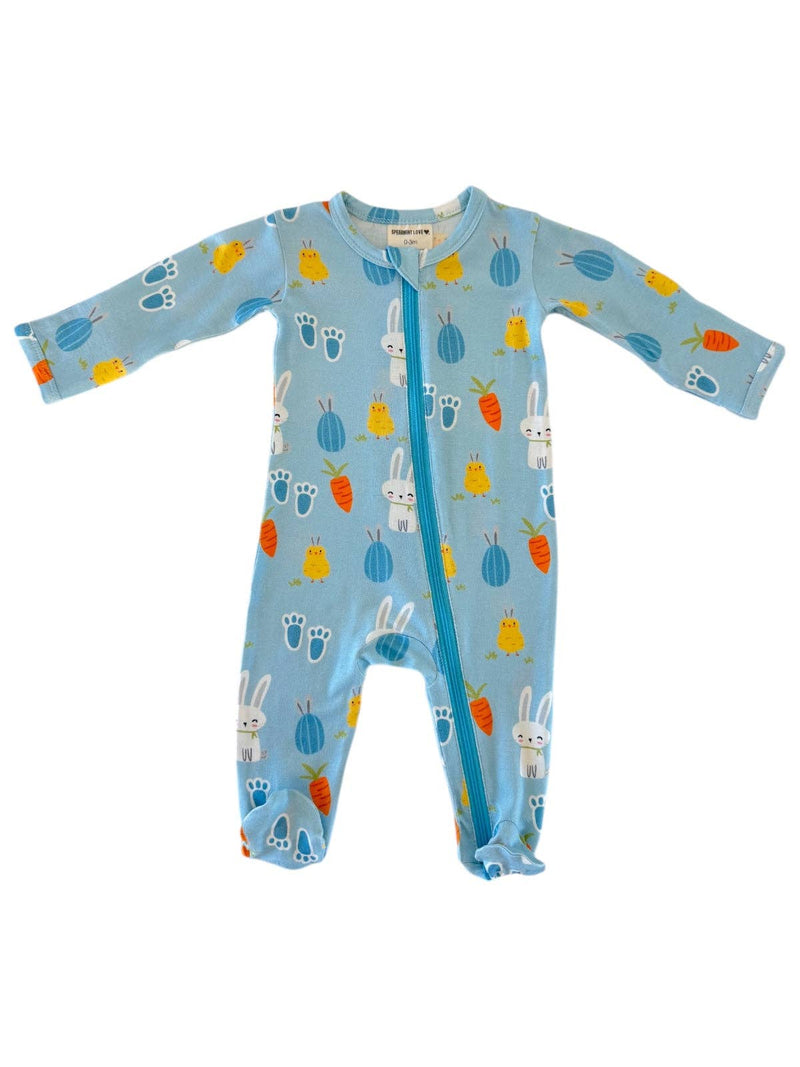 Basic 2-Way Zip Footie, Blue Easter Bunny
