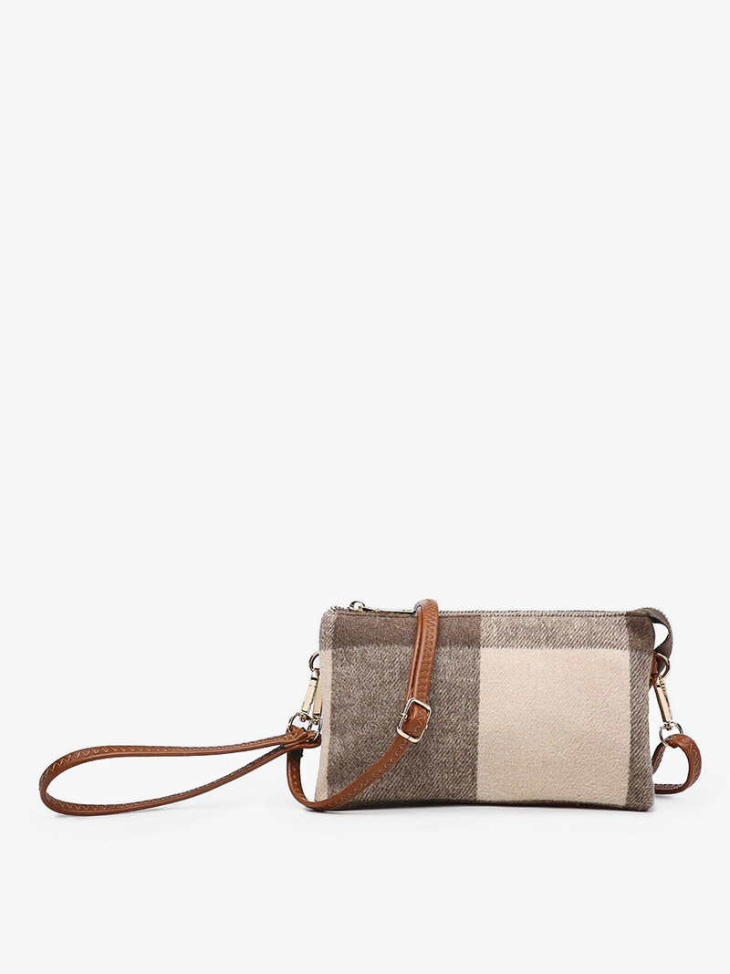 Brown/Tan Plaid Riley 3 Compartment Crossbody/Wristlet