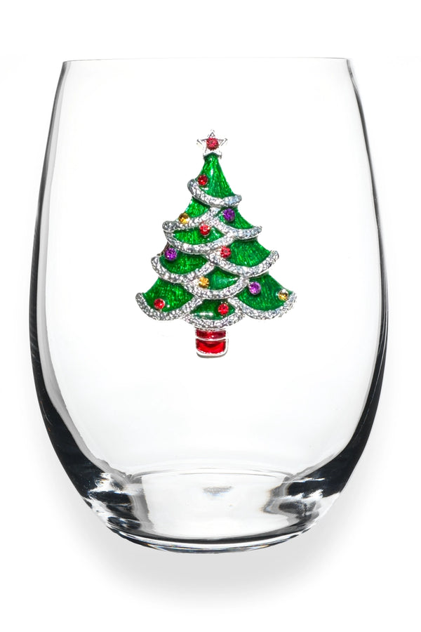 Christmas Tree Jeweled Stemless Wine Glass