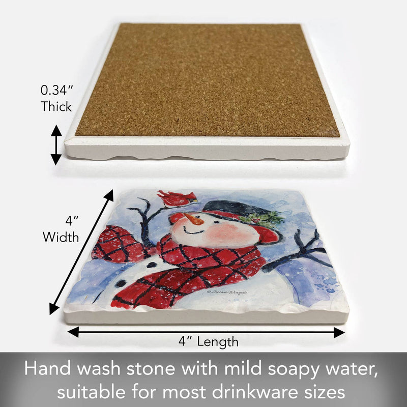 Snowman w/ Scarf Single Absorbent Stone Tumbled Tile Coaster
