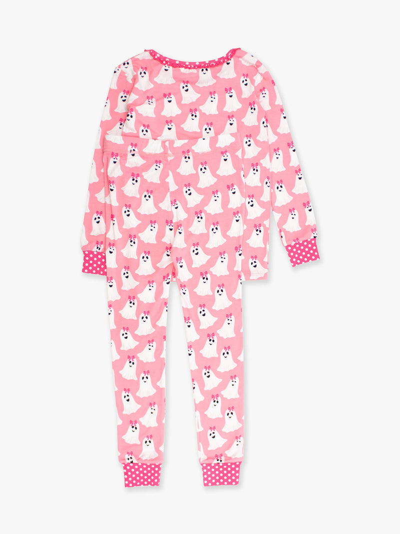 Toddler Girls Ghostie Girls Bamboo Viscose Ruffle Long Sleeve Pajama Set with Signature Rear Ruffles: Pink