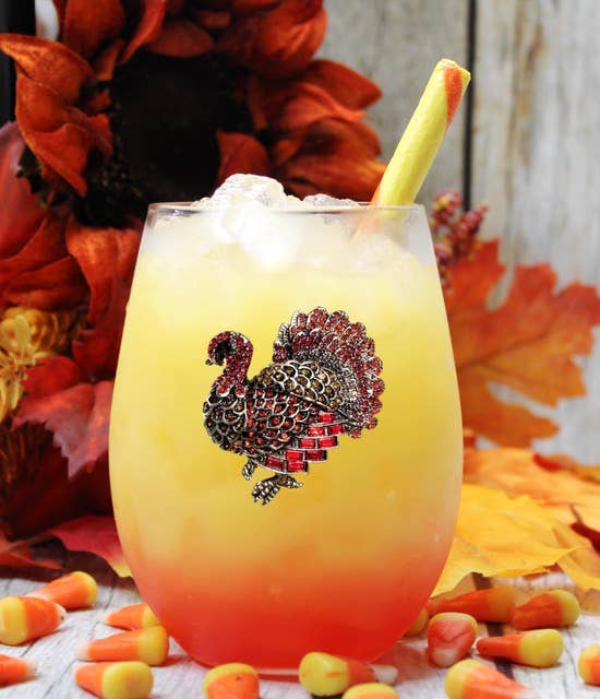 Thanksgiving Turkey Jeweled Stemless Wine Glass