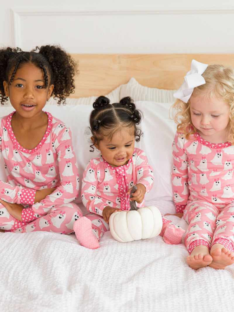 Toddler Girls Ghostie Girls Bamboo Viscose Ruffle Long Sleeve Pajama Set with Signature Rear Ruffles: Pink
