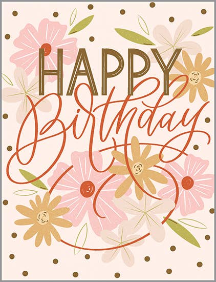 Birthday Greeting Card - Sweet Flowers/Dots