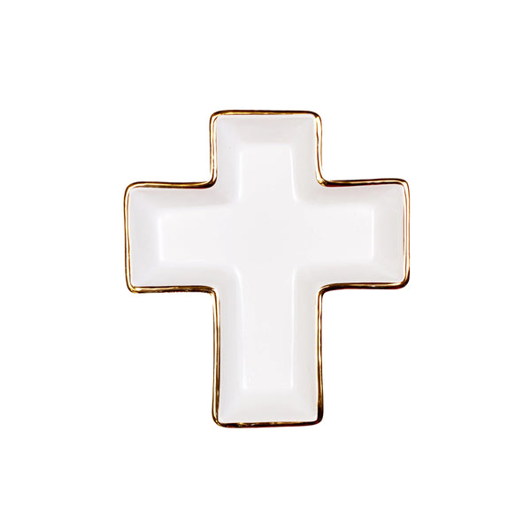 Cross Shaped Trinket Dish White/Gold