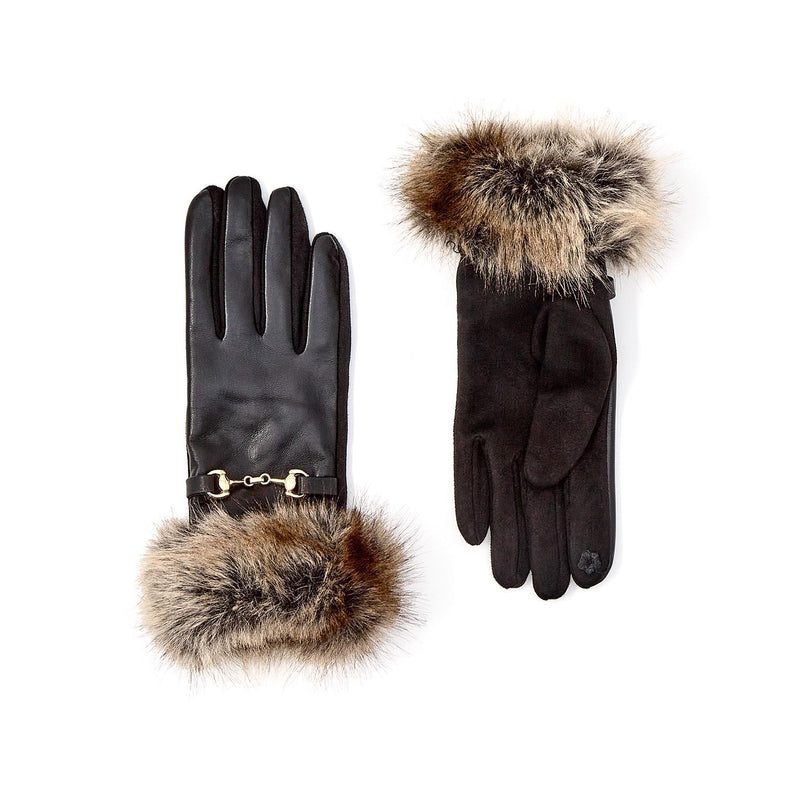Vegan Leather Faux Fur Cuff Gloves