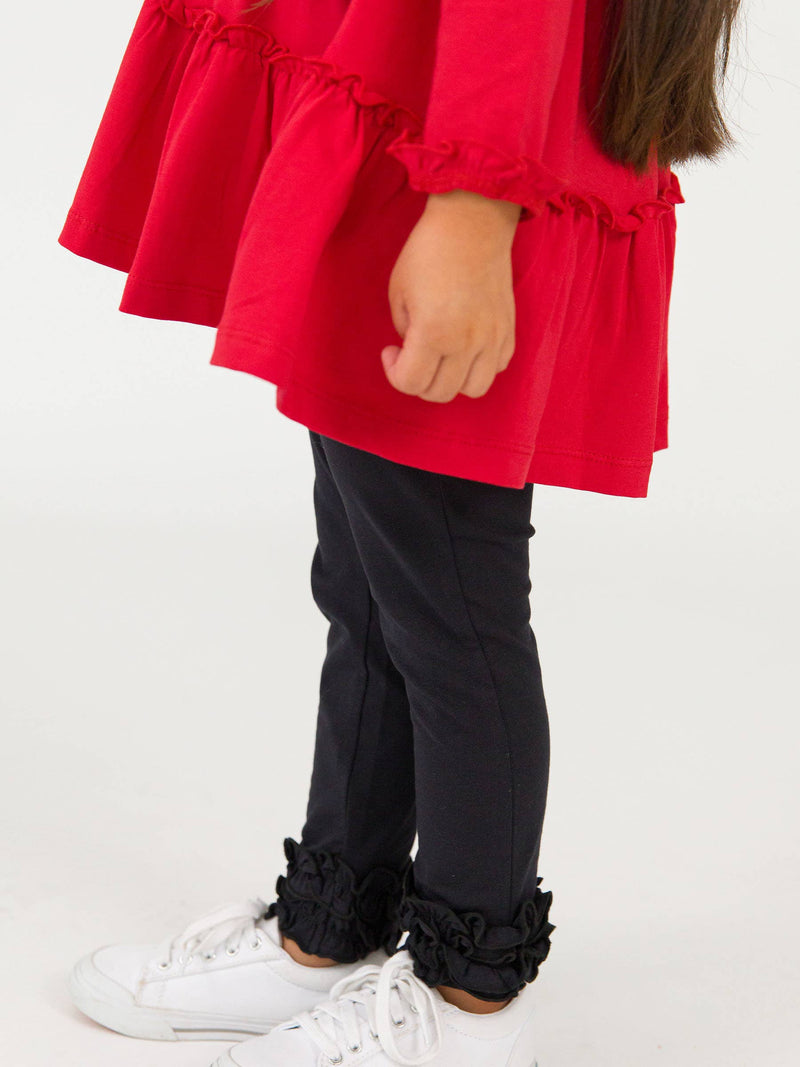 Toddler Girls Black Classic Ruffle Leggings with Signature Rear Ruffles: Black