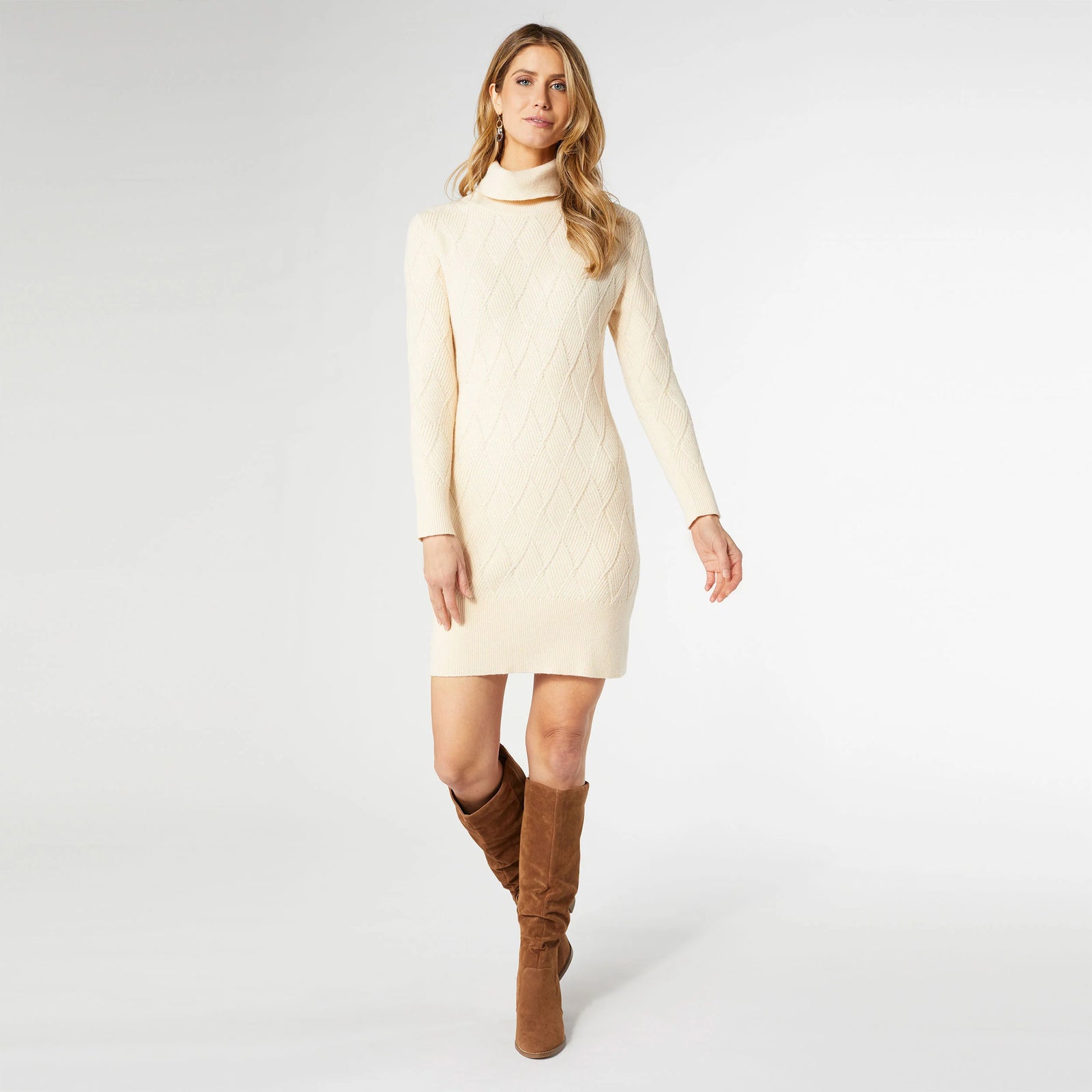 Cream Catalina Roll Neck Sweater Dress Bella Chic Home and Gift Cream Catalina Roll Neck Sweater Dress Bella Chic Home and Gift