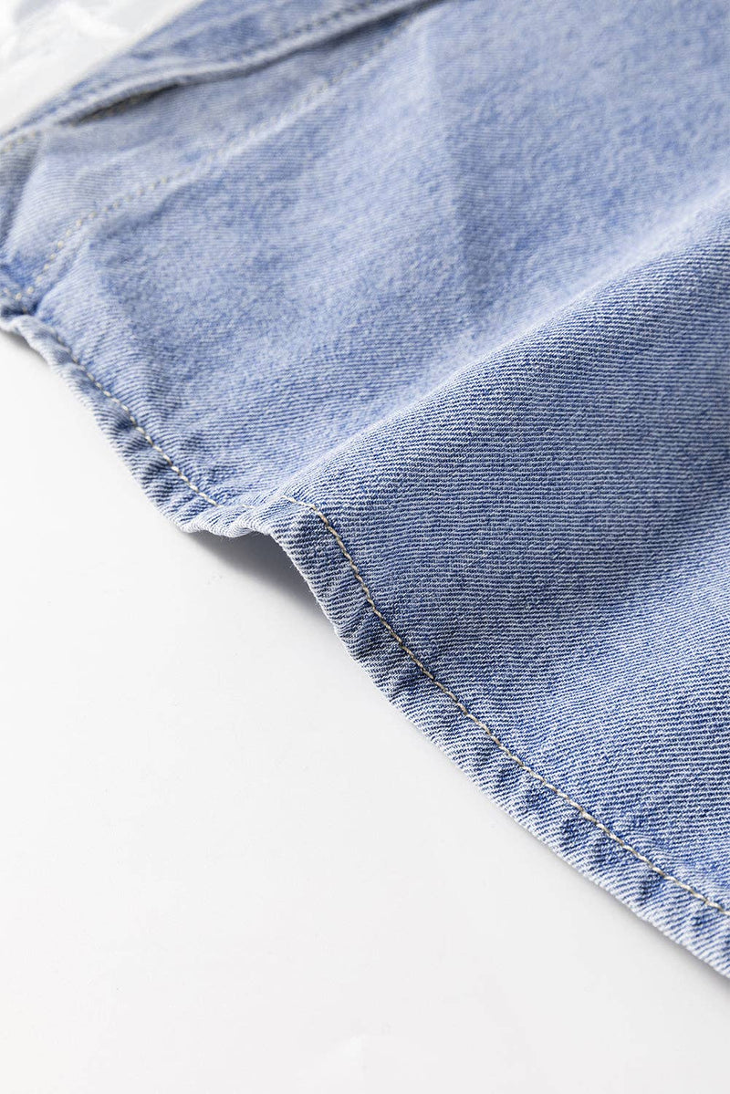 Beau Blue Ruffled Long Sleeve Buttoned Denim Shirt: Beau Blue
