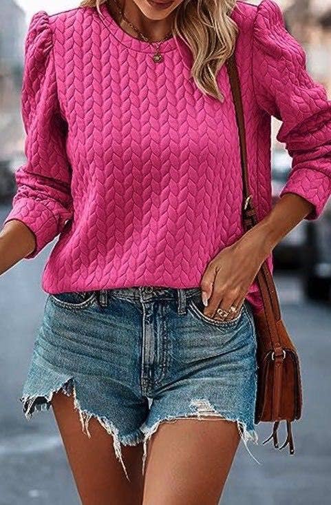 Texture Crewneck Sweatshirt: Magenta