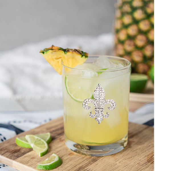 Diamond Fleur de Lis Jeweled Double Old Fashioned