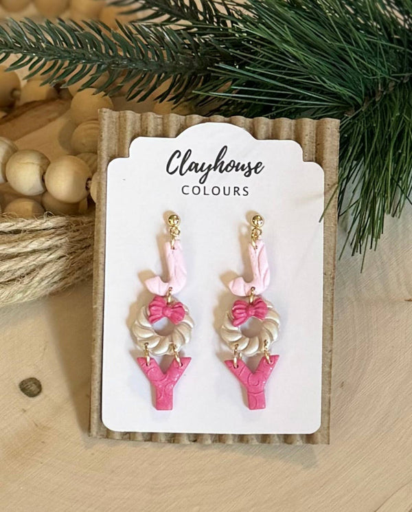 Pink Holiday Earrings  : JOY