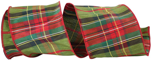 Greensboro Plaid Dupioni Wired Edge, Green/red, 4 In