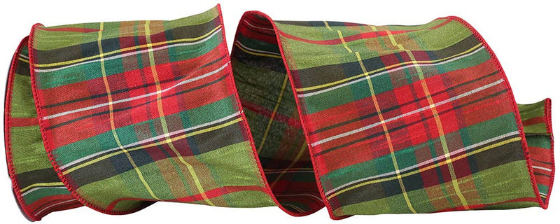 Greensboro Plaid Dupioni Wired Edge, Green/red, 4 In